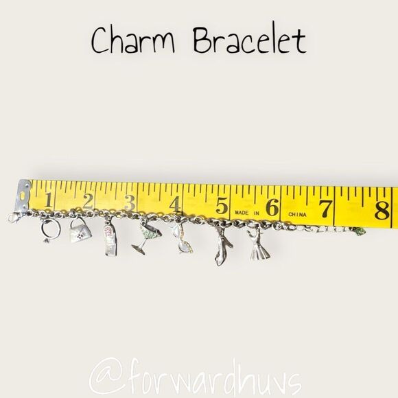 Silver Tone Fashion Fashionista Charm Bracelet with Mini Rhinestones - Picture 8 of 9